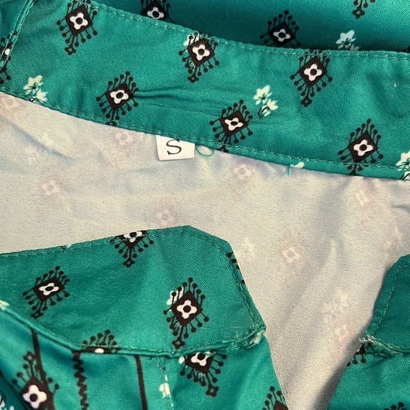 Boho Green & Black Flowy Midi Oversized Dress Size Small - Picture 5 of 5